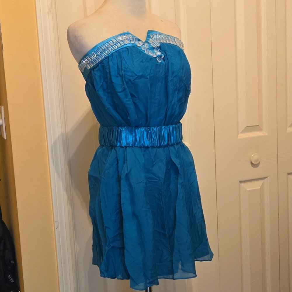 NWOT Sweetface Teal Strapless Dress With Belt Sz 0/XS * FLAW*